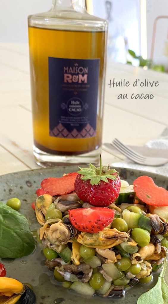 salade de moules aux fraises huile d'olive au cacao