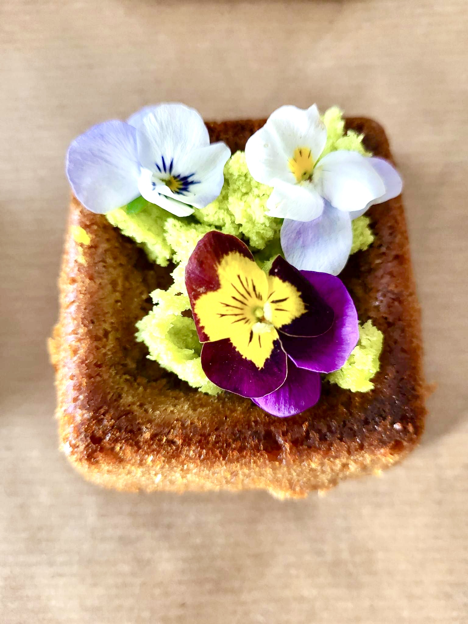 gâteau betterave mousse végétale et fleurs comestibles